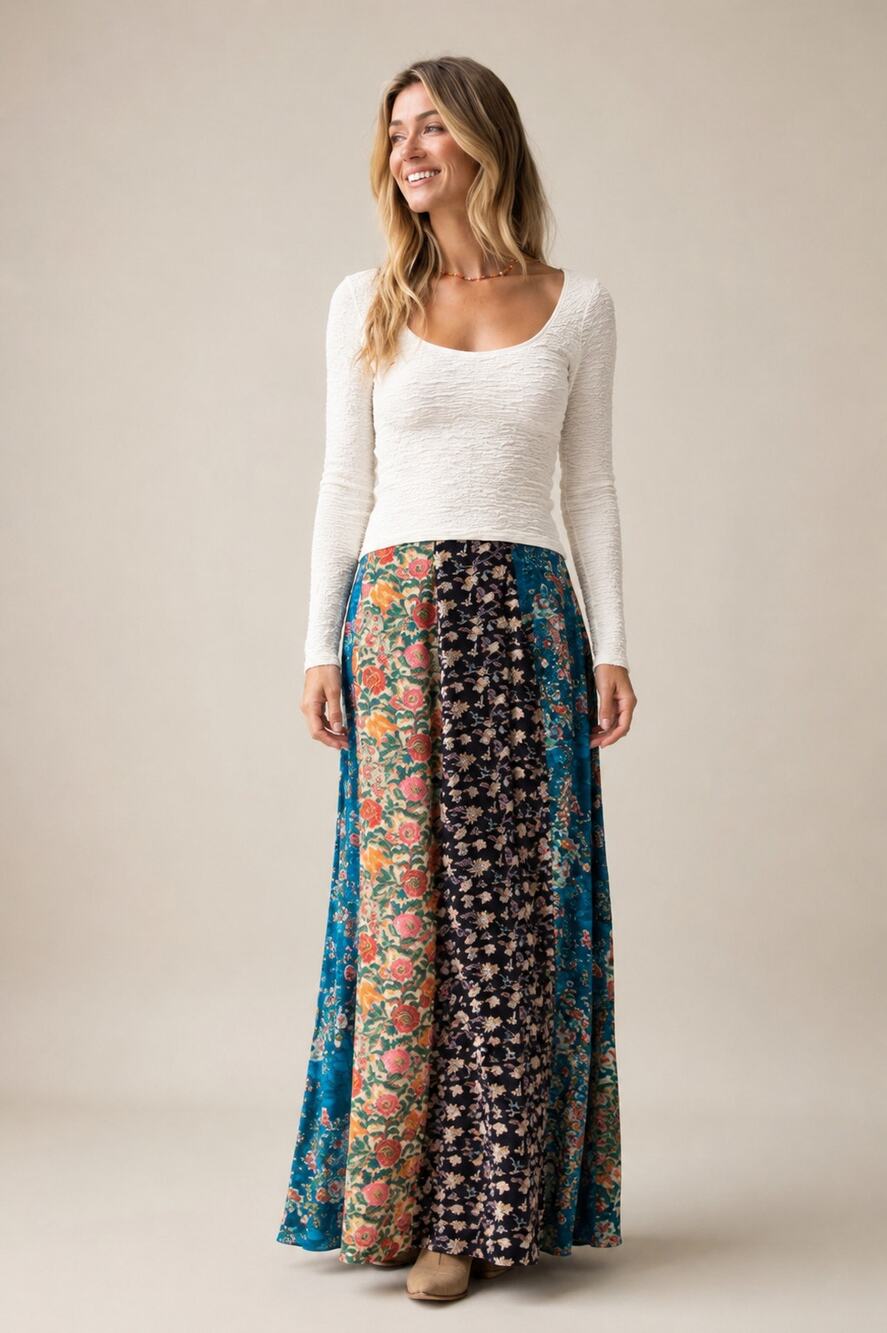 NWT Natural Life Valentina Patchwork Maxi Skirt - Retired Print - Size Small